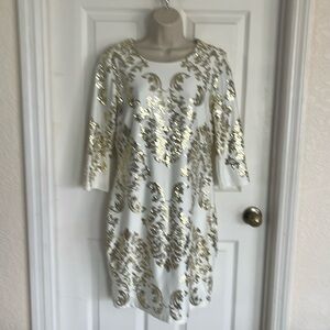 B Darlin Gold and White Sequin Embellished Cocktail Dress